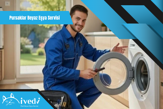 Pursaklar beyaz eşya servisi teknisyeni arızalı çamaşır makinesinin bakım ve onarım işlemini gerçekleştiriyor