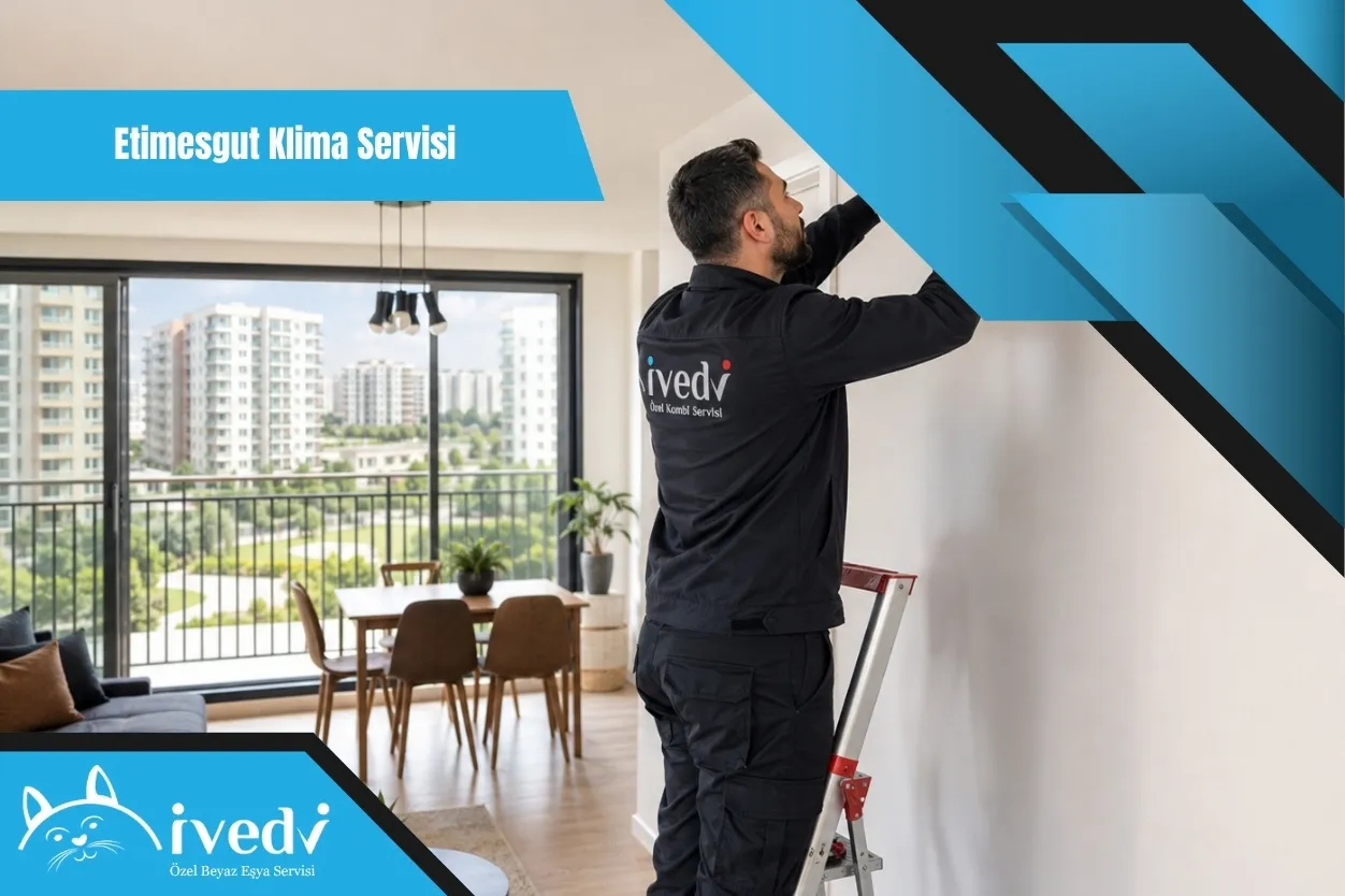 Etimesgut klima servisi için site dairesinde klima montajı yapan İvedi Servis teknisyeni