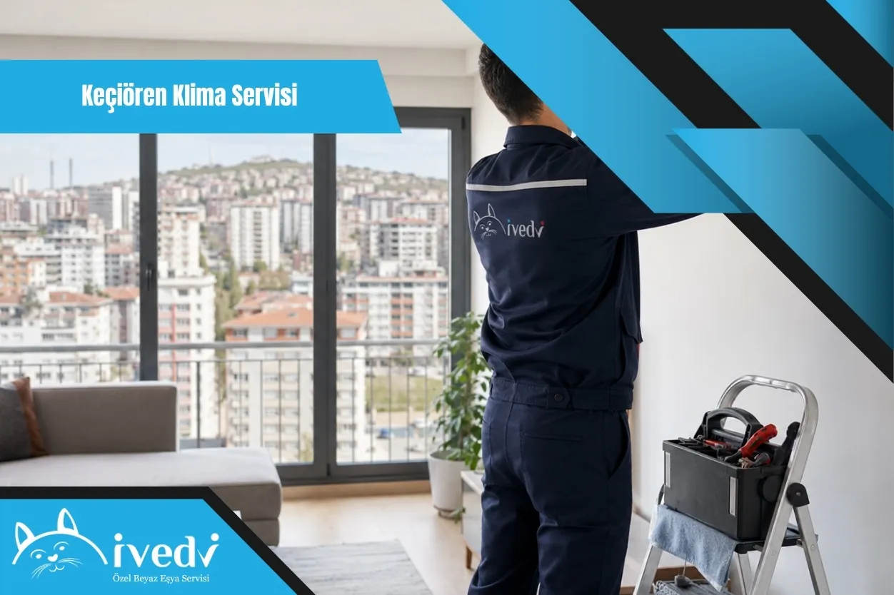 Keçiören klima servisi için apartman dairesinde klima bakımı yapan İvedi Servis teknisyeni