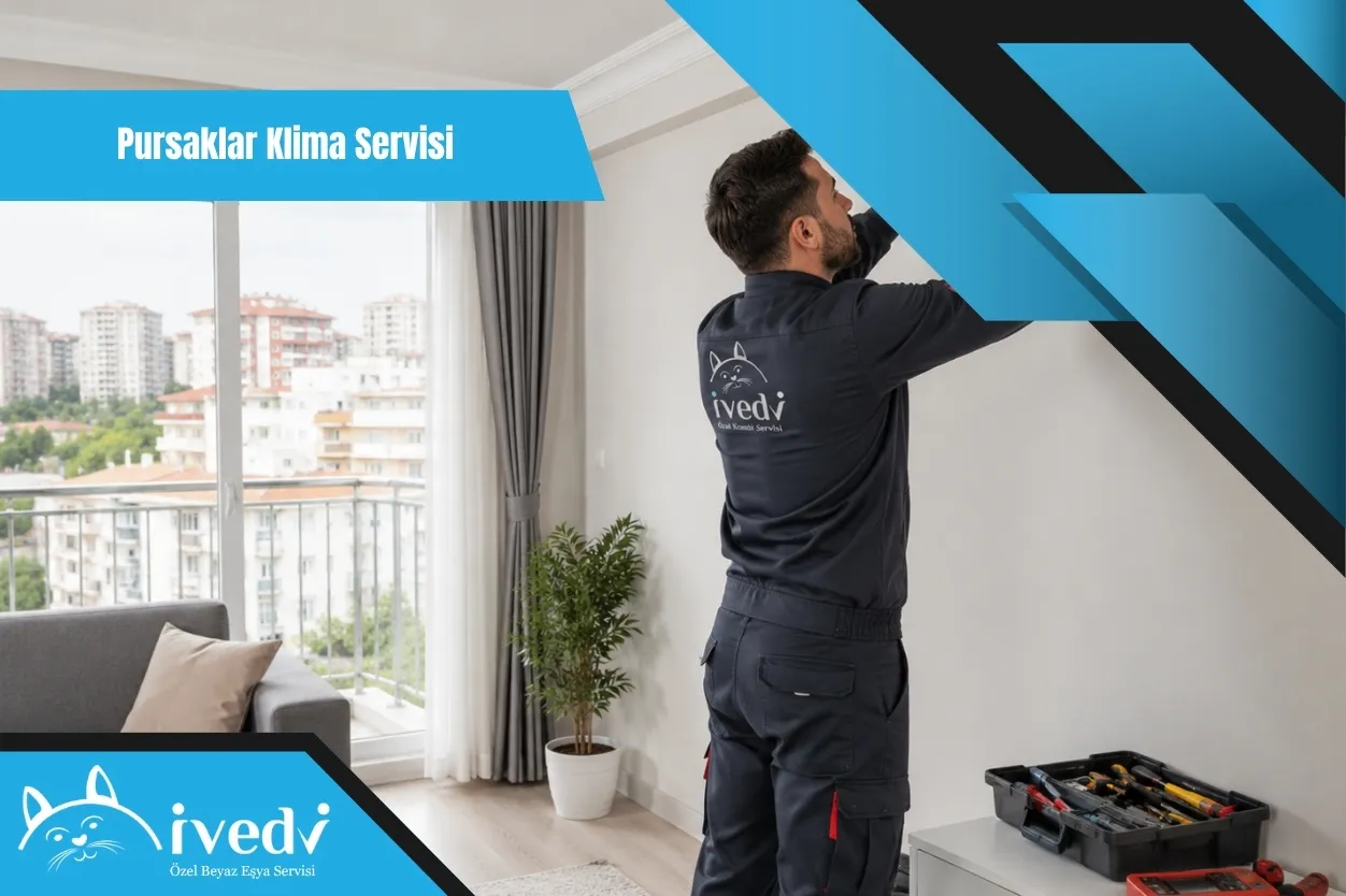 Pursaklar klima servisi için evde klima bakımı yapan İvedi Servis teknisyeni