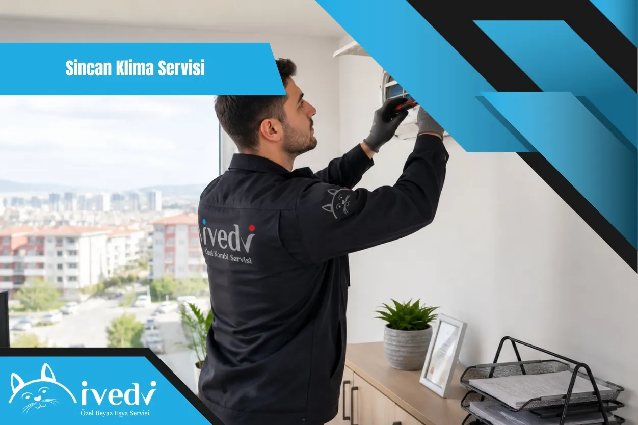 Sincan klima servisi için iş yerinde klima bakımı yapan İvedi Servis teknisyeni